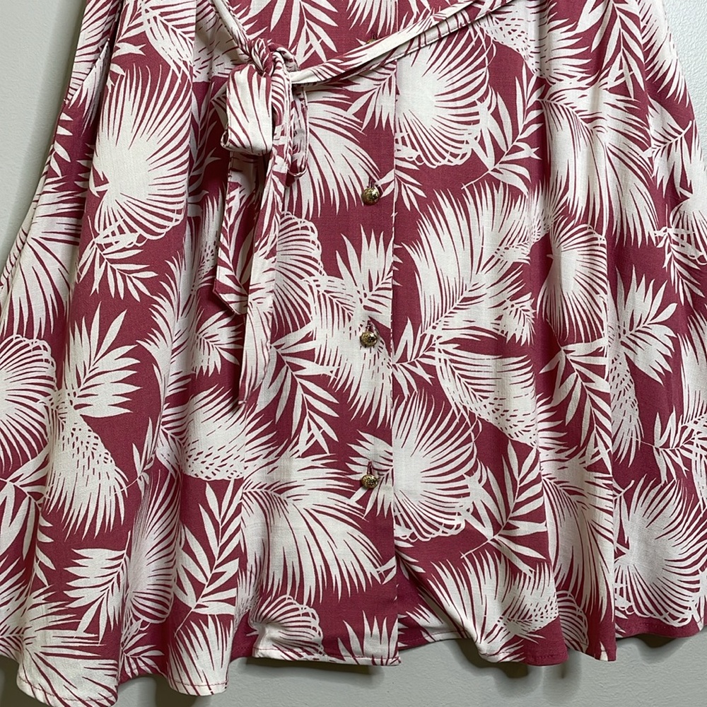 Torrid Shaded Palms Mini Rayon Slub Button Front Collared Dress Rose Size Large - Picture 4 of 13